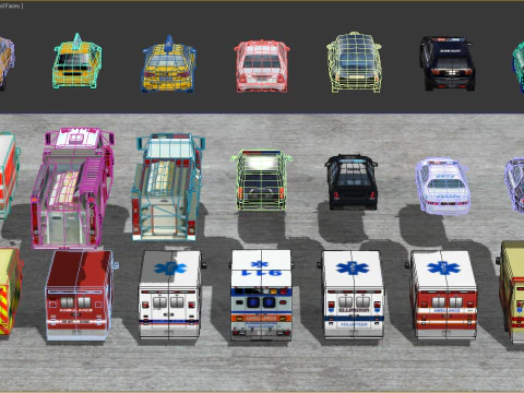 21 Low Poly social vehicles 3D Model
