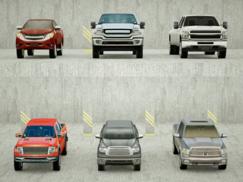 6 LowPoly Pickups 3D 模型