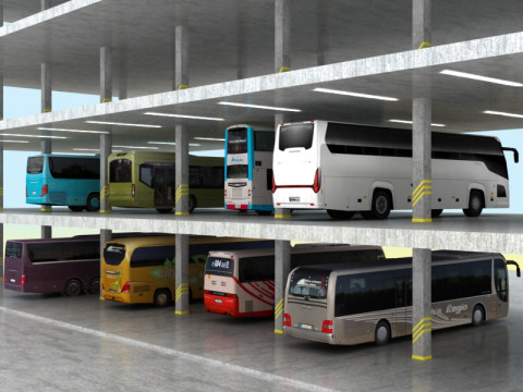 8 low poly buses Modello 3D