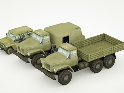 UAZ 469 and Ural 4320 lowpoly collection 3D Модель
