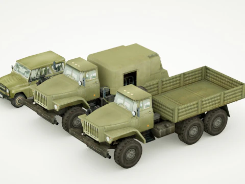 UAZ 469 and Ural 4320 lowpoly collection 3D Model