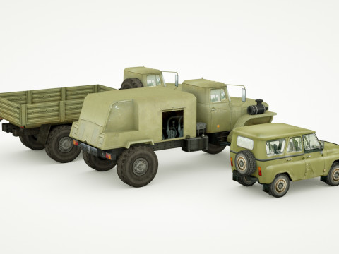 UAZ 469 and Ural 4320 lowpoly collection 3D Модель