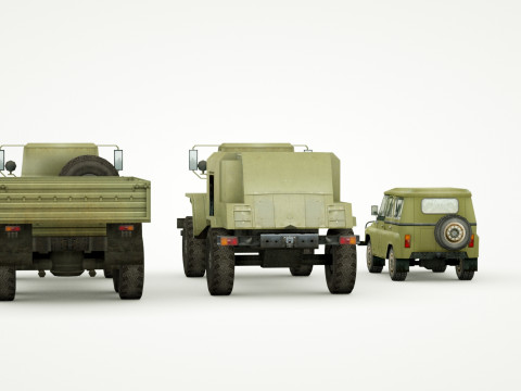 UAZ 469 and Ural 4320 lowpoly collection 3D Модель