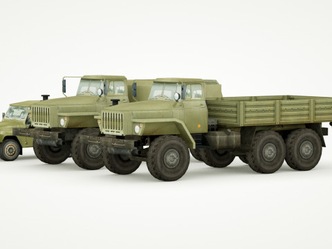 UAZ 469 and Ural 4320 lowpoly collection 3D Модель