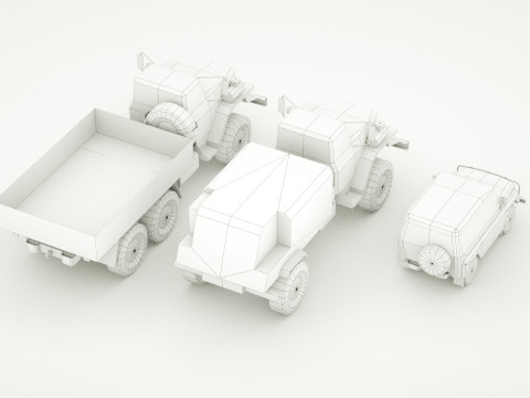 UAZ 469 and Ural 4320 lowpoly collection 3D Модель