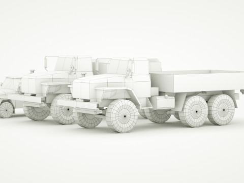UAZ 469 and Ural 4320 lowpoly collection 3D Модель