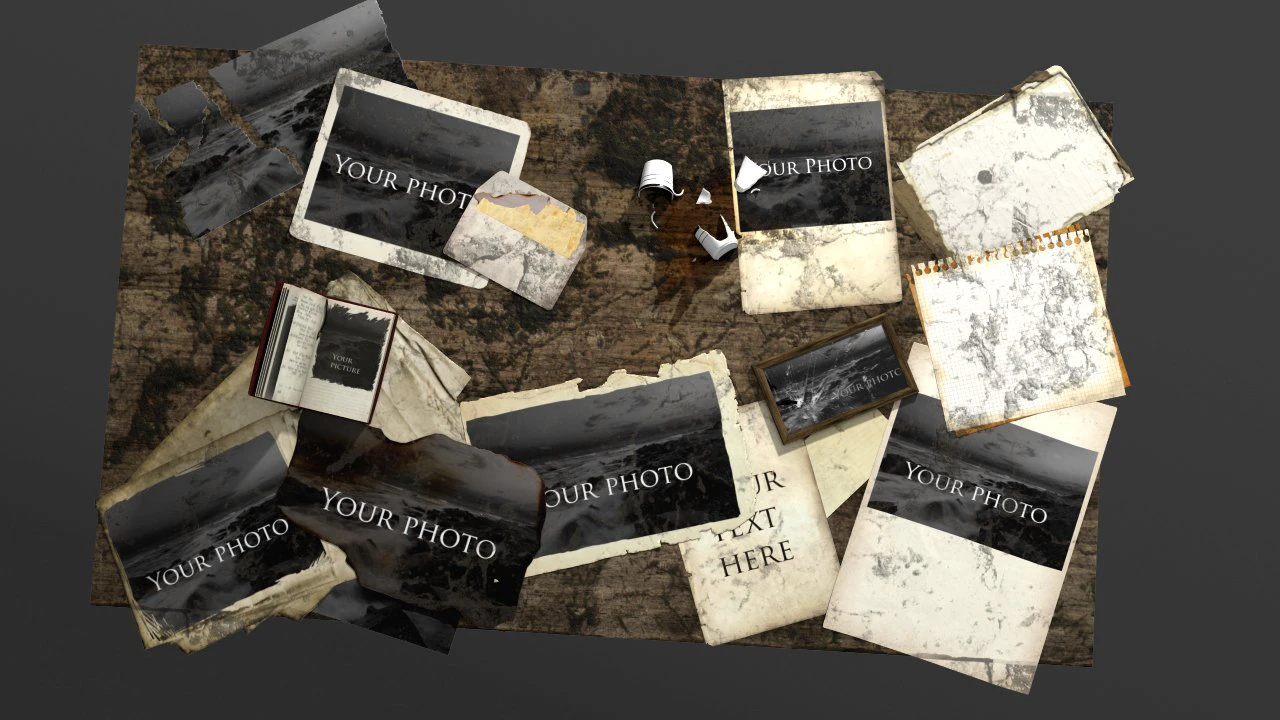 fotos envelhecidas na mesa Modelo 3D .c4d .max .obj .3ds .fbx .stl .blend 