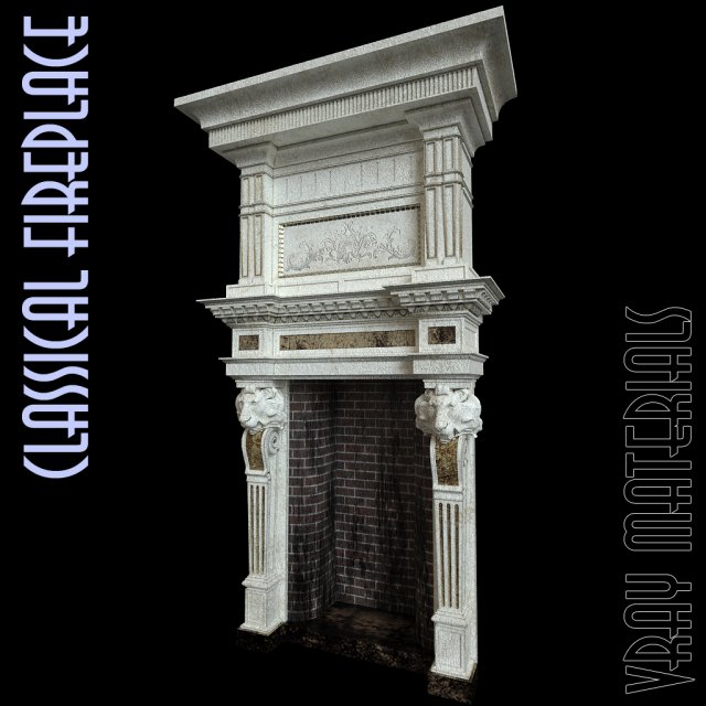 classical fireplace 3D मॉडल .c4d .max .obj .3ds .fbx .stl .blend 