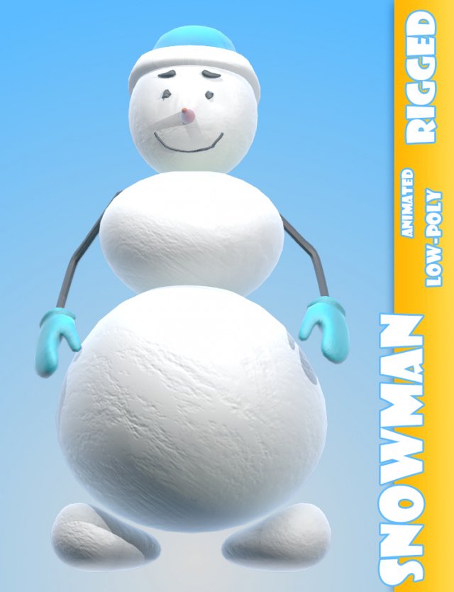 snowman cartoon character rigged 3D Model .c4d .max .obj .3ds .fbx .stl .blend 