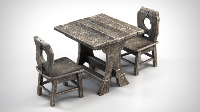 Wooden Table With Chairs 3D Model .c4d .max .obj .3ds .fbx .lwo .lw .lws