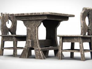 Wooden Table With Chairs Model 3D