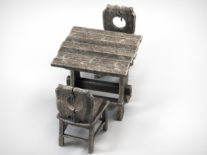 Wooden Table With Chairs Model 3D