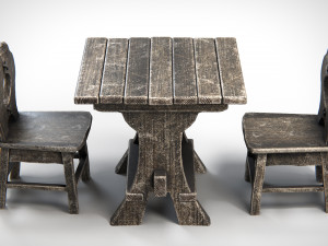 Wooden Table With Chairs Model 3D