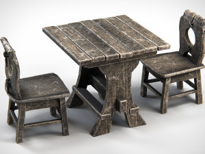 Wooden Table With Chairs Model 3D