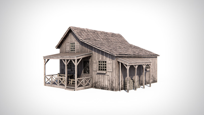 Abandoned Wooden House PBR 3D Model .c4d .max .obj .3ds .fbx .stl .blend 