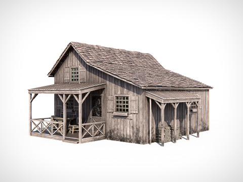 Abandoned Wooden House PBR Model 3D