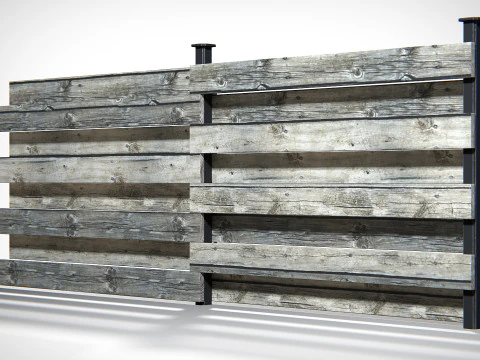 Wooden Planks Fence PBR 3D Model