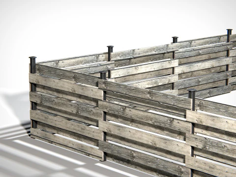 Wooden Planks Fence PBR 3D Model