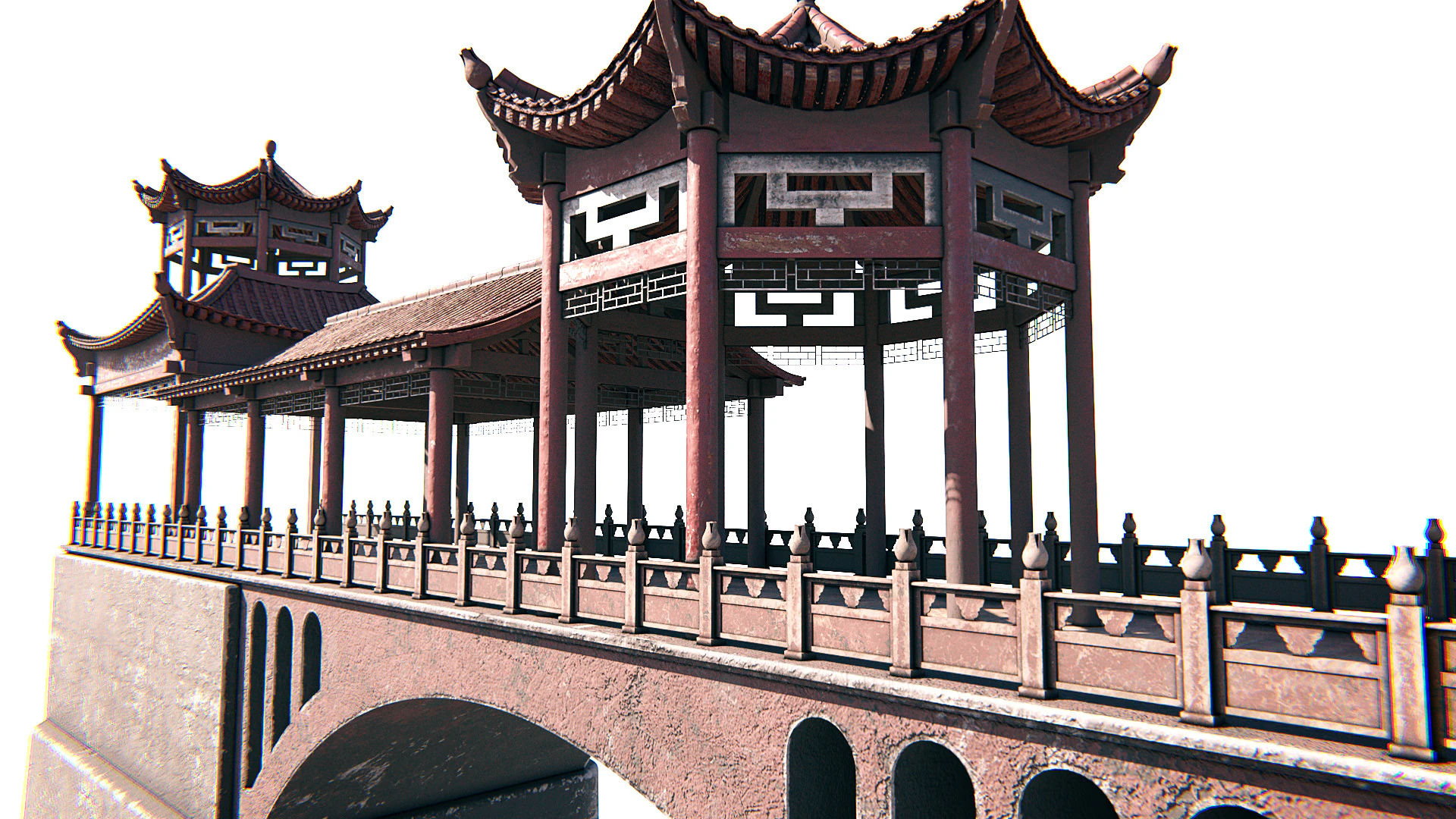Asian Bridge PBR 3D Model .c4d .max .obj .3ds .fbx .stl .blend 