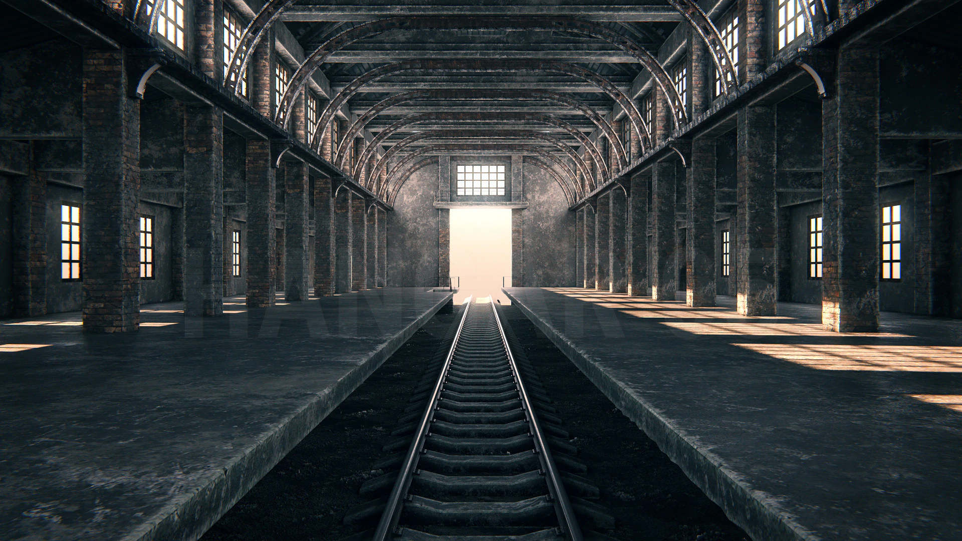 Hangar 05 Railway Station PBR 3D Model .c4d .max .obj .3ds .fbx .stl .blend 