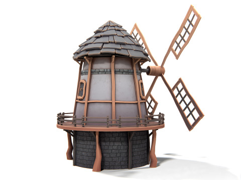 Mulino a vento stilizzato 01 PBR Modello 3D