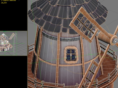 Mulino a vento stilizzato 01 PBR Modello 3D