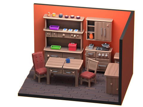 Stylized Kitchen Interior 01 PBR 3D Model