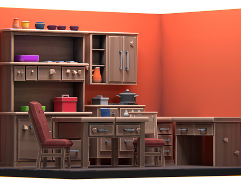 Stylized Kitchen Interior 01 PBR 3D Model