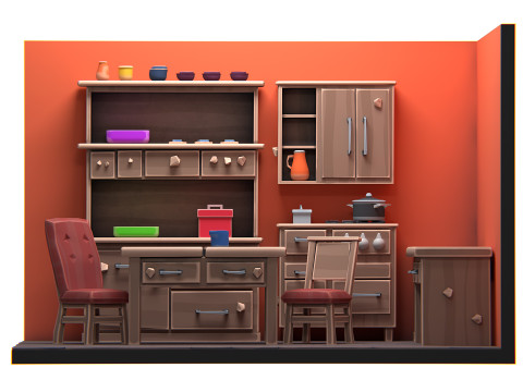 Stylized Kitchen Interior 01 PBR 3D Model