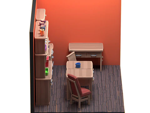 Interno cucina stilizzata 01 PBR Modello 3D