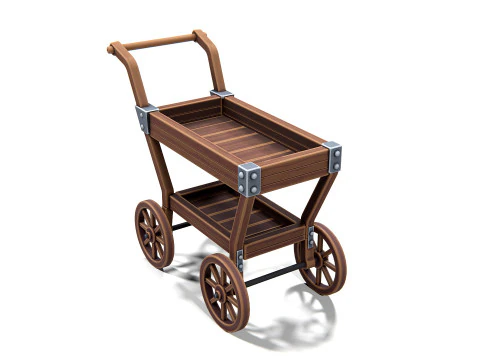 Carrello in legno 01 PBR Modello 3D