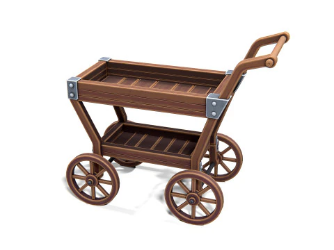 Carrello in legno 01 PBR Modello 3D