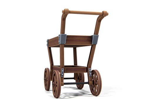Carrello in legno 01 PBR Modello 3D