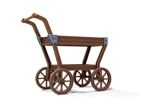 Carrello in legno 01 PBR Modello 3D