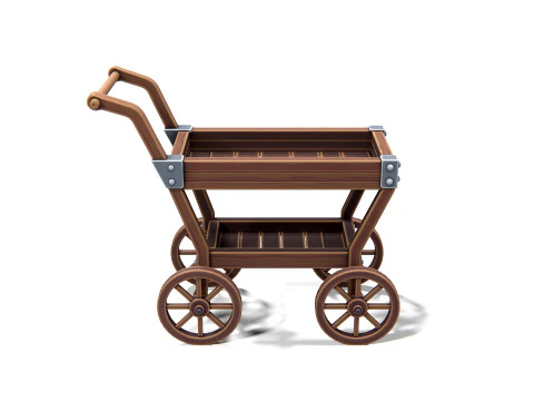 Carrello in legno 01 PBR Modello 3D