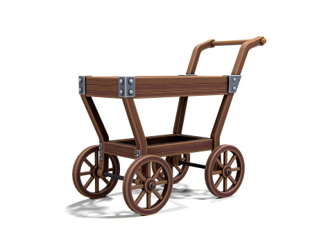 Carrello in legno 01 PBR Modello 3D