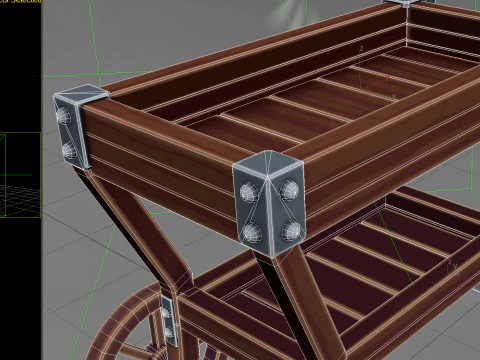 Carrello in legno 01 PBR Modello 3D