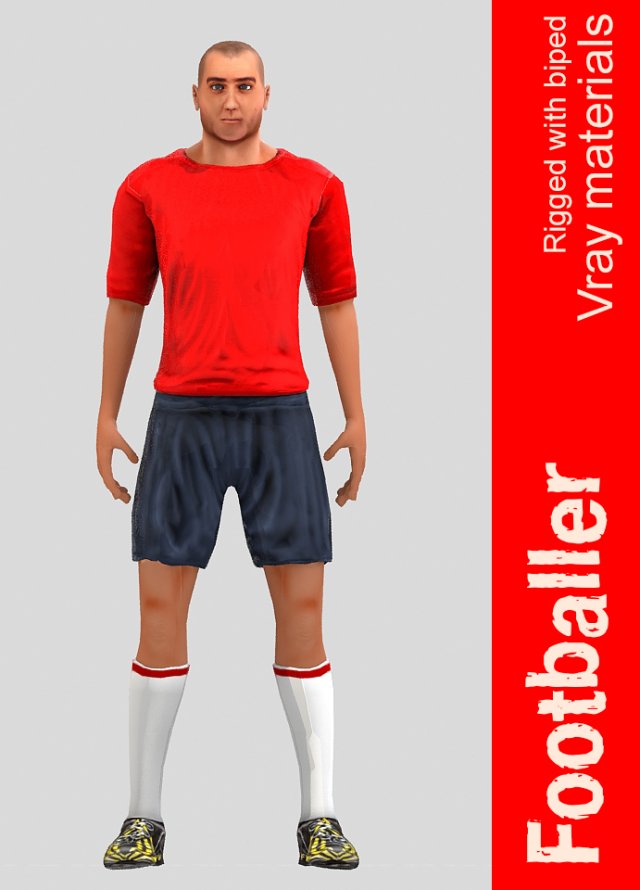 footballer rigged 3D Model .c4d .max .obj .3ds .fbx .stl .blend