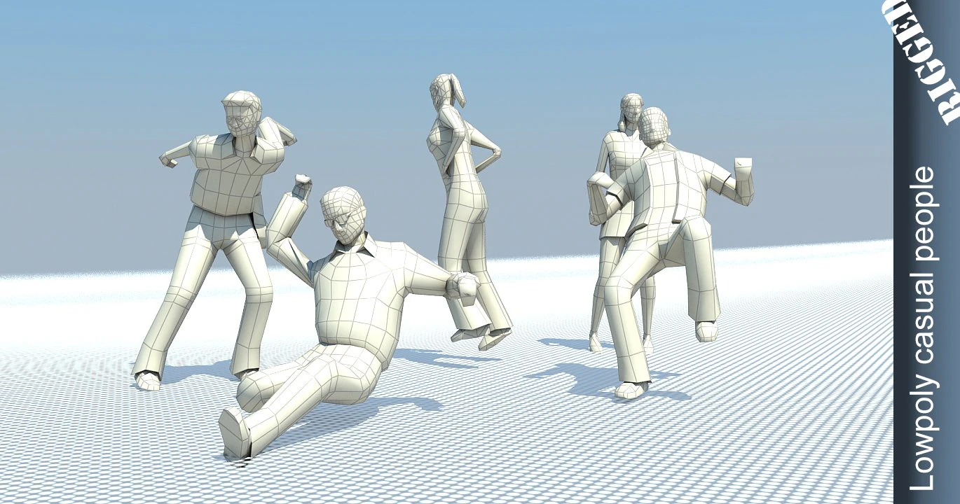 people casual rigged lowpoly set 3D Model .c4d .max .obj .3ds .fbx .stl .blend