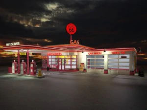 Stacja benzynowa Route 66 w dzień i w nocy Model 3D