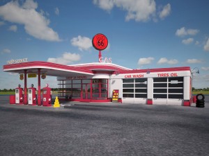 Gas Station Route 66 at Day and Night 3D Modell