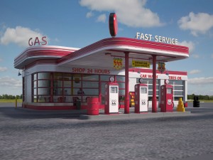 Gas Station Route 66 at Day and Night 3D Modell