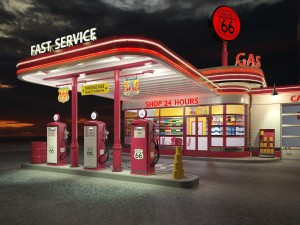Gas Station Route 66 at Day and Night 3D Modell