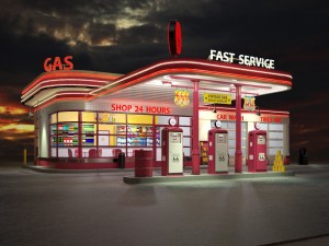 Gas Station Route 66 at Day and Night 3D Modell