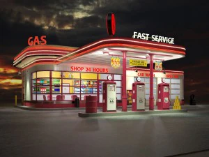 Gas Station Route 66 at Day and Night 3D Model
