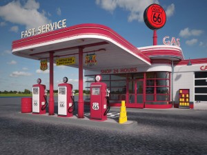 Gas Station Route 66 at Day and Night 3D Modell