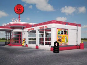 Gas Station Route 66 at Day and Night 3D Model