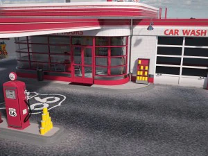 Gas Station Route 66 at Day and Night 3D Model