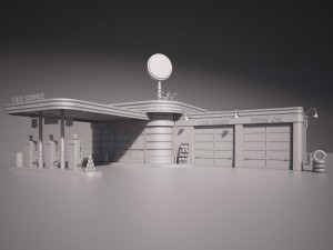 Gas Station Route 66 at Day and Night 3D Modell