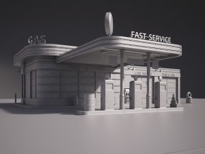 Gas Station Route 66 at Day and Night 3D Modell